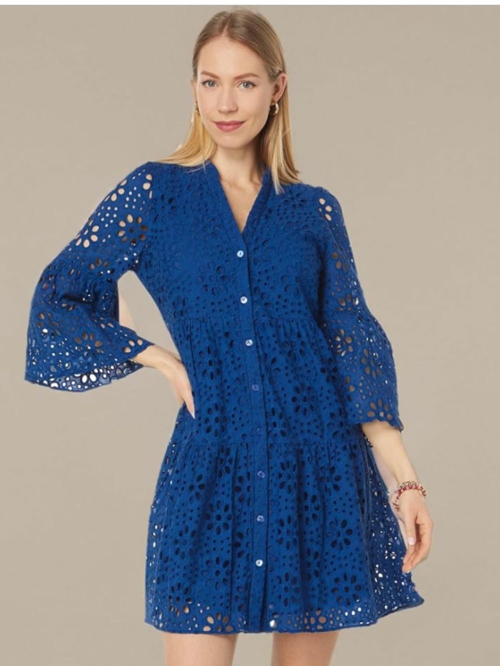 Lilly Pulitzer “Hazelanne”Royal Blue Eyelet Button-Front Mini Dress size 2